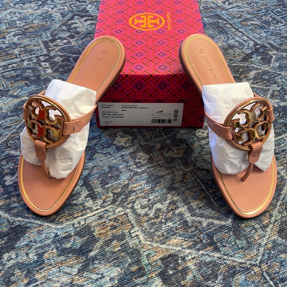 Tory Burch Miller Sandals Brand New In the Box. Color is Pink Moon/Gold.
